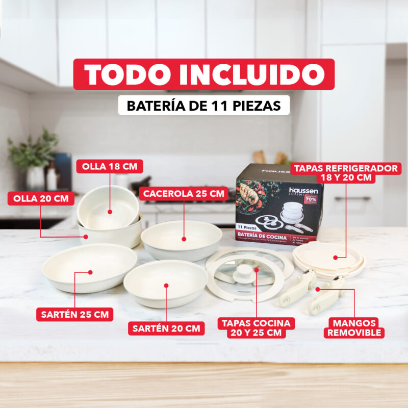 Batería de Cocina con Mango Removible 11 piezas